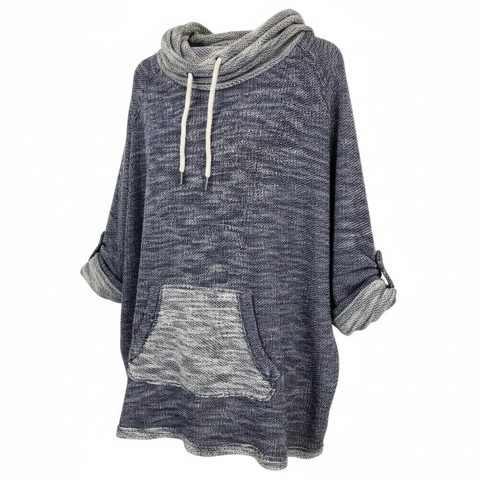 Kensie XXL Purple Space Dye Cowl Neck Hoodie Pullover Athleisure Sporty Cozy